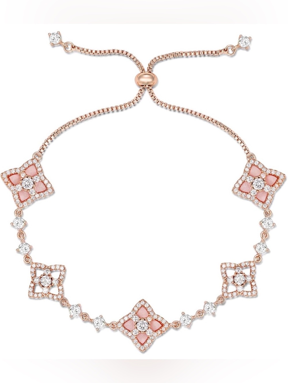 Rose Gold Pink Floral Crystal Adjustable Bracelet - Women Jewelry